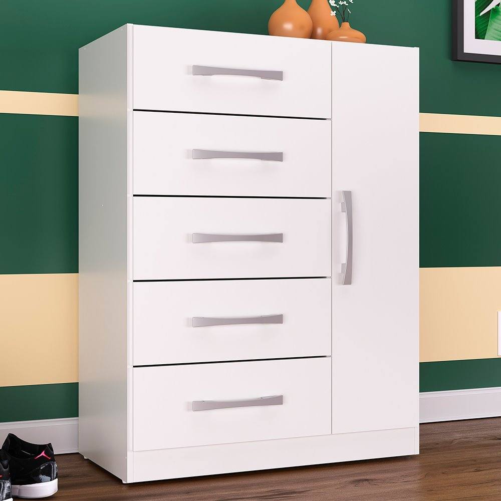 Cômoda com 05 Gavetas e 01 Porta Corais Branco